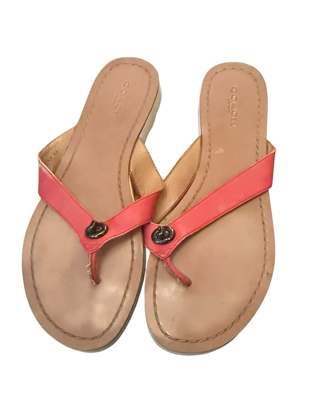 Coach Sandals Flip Flops Coral Leather Thong Sandals Size 6